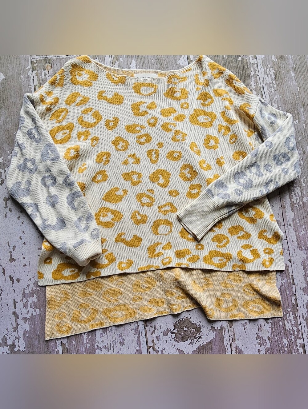 Women’s Leopard Print Boatneck Sweater - Yellow/Cream Size Large